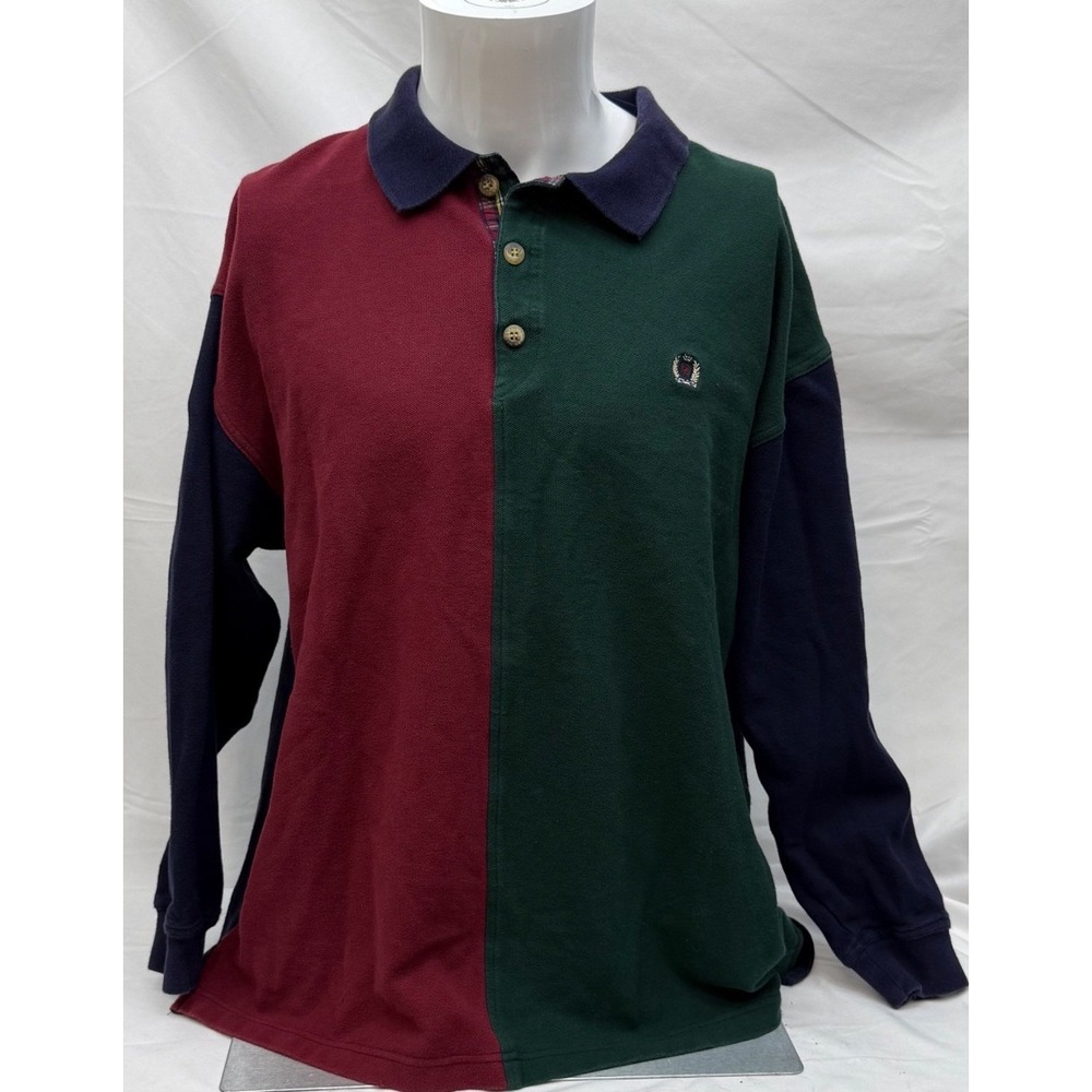 Siegfried Polo Shirt XL Colorblock Long Sleeve Cotton Preppy Vintage